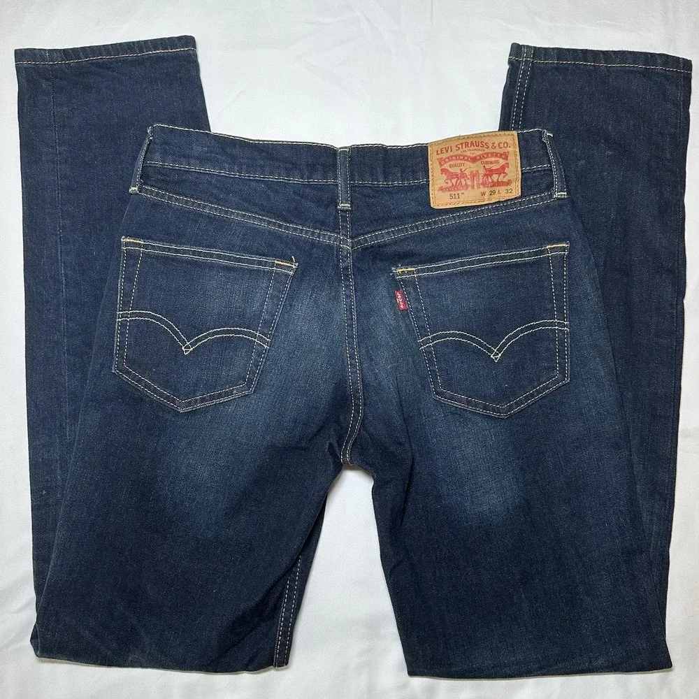 Levi's 511 Slim Fit Jeans Men's 29x32 Dark Wash Distressed Denim Stretch Casual
